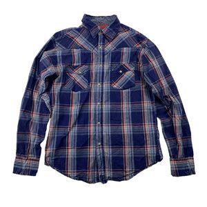 Wrangler Twenty X Blue Red Plaid Long Sleeve Snap Button Up Shirt 100% Cotton L